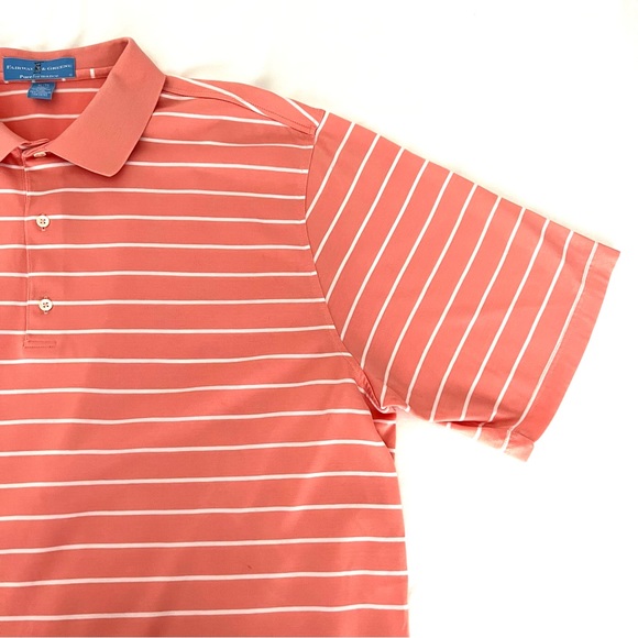 Men’s Golf Shirt Polo Short Sleeve Peach Stripe - Picture 2 of 5